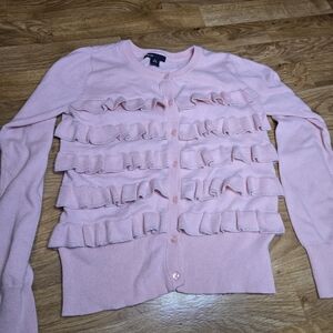GAP Light Pink Ruffle Cardigan Sweater Festive Ruffles